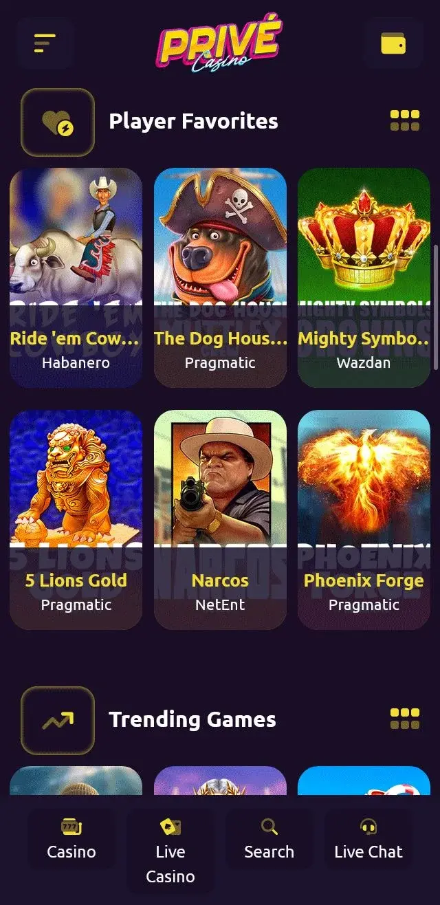 Prive Casino screenshot